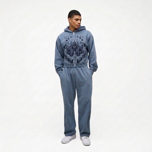 Ensemble sweat à capuche et pantalon de survêtement unisexe en molleton de coton respirant, coupe classique, imprimé par transfert thermique personnalisé, style streetwear, OEM - Product Image 1