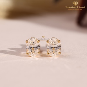D Color VVS2 Clarity Luxury Oval Cut CVD Lab Grown Diamond Four Prong Setting Stud <b>Earrings</b> 2 TCW 14K Solid <b>Gold</b> IGI Certified - Product Image 1