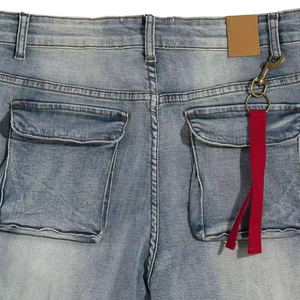 Shorts cargo en jean délavé pour homme, taille mi-haute, déchirés et usés, multi-poches, style décontracté d'été, tissu tissé - Product Image 5