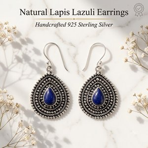 Pendientes Colgantes de Lapislázuli, Plata de Ley, Hechos a Mano, con Forma de Gota de Agua, Estilo Boho Chic, para Regalo - Product Image 4