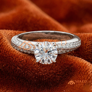 Elegant 925 Sterling <b>Silver</b> Round Cut Diamond <b>Solitaire</b> Engagement <b>Ring</b> with Double Row Pave Band for Women - Product Image 4