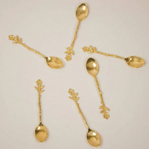 ช้อนทองเหลืองลายดอกกุหลาบ ด้ามสั้น ราคาดีที่สุด สำหรับเด็ก ช้อนขนมหวาน ช้อนทานอาหารค่ำ - Product Image 1