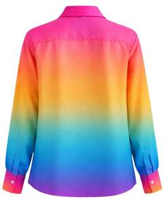 Chemise à manches longues boutonnée pour femme, dégradé rose, orange, jaune, bleu arc-en-ciel, chemisier décontracté de bureau, fabrication sur mesure OEM - Product Image 2