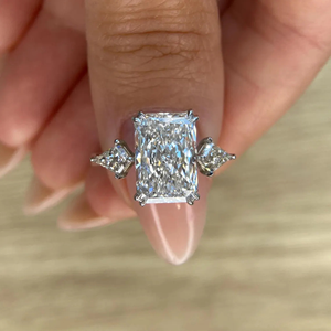 Unique 5.50 Carat Elongated Radiant Cut Lab Grown Three Stone <b>Diamond</b> Engagement <b>Ring</b> - Product Image 1