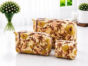Ensemble de trousses de maquillage modernes en coton matelassé à motif géométrique nautique, avec poignée souple et fermeture éclair, pochettes portables pour le rangement en voyage - Product Image 5