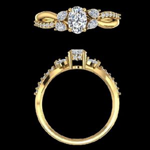 Bague de fiançailles en diamant ovale et poire de 1,07 ct, or jaune 14k 18k, multi-pierres, bijoux fins pour mariage et anniversaire - Product Image 1