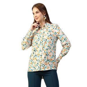 Chemise boutonnée à manches longues et col imprimé abstrait pour femme - Product Image 1