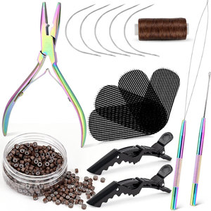 Kit d'extensions capillaires Micro Links professionnel avec pinces, aiguille à boucle, crochet de tirage et outils pour micro-anneaux - Product Image 1