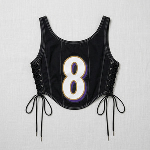 Top corto tipo corsé estilo universitario Y2K con número personalizado, camisola sin mangas con cordones laterales, camisa de mujer, top de lujo estilo urbano con cuello redondo - Product Image 5