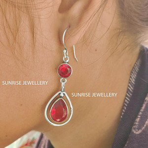 Sunrise Jewellery Natural <b>Garnet</b> 925 Sterling Silver Handmade Vintage Women's Dangle <b>Earrings</b> for Wedding Anniversary Wholesale - Product Image 5