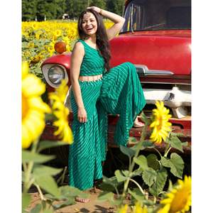 ชุดชาราร่าผ้าชีฟองสีเขียวฮอก ไซส์ XS สำหรับผู้หญิง ระบายอากาศได้ดี - Product Image 3