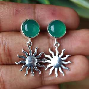 Wholesale Divyansh Gems Jewellers Green <b>Onyx</b> Sun <b>Earrings</b> 925 Sterling Silver Handmade Celestial Gemstone Dangle <b>Earrings</b> - Product Image 6