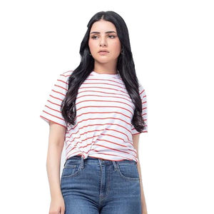 T-shirts imprimés rayés pour femmes à prix bas, hauts décontractés respirants à manches courtes pour l'été - Product Image 1