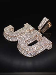 Colgante Personalizado con Dos Iniciales, Oro Sólido de 10K/14K, Plata 925, Moissanita, Diamantes, Estilo Hip Hop, Joyería de Fábrica - Product Image 4