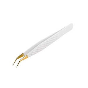 Pince à épiler de précision à pointe fine droite pour isolation des extensions de cils, couleur or et blanc, et recourbe-cils - Product Image 3
