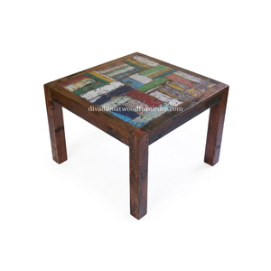 Table à manger DIVADI, modèle carré à pieds fixes, patchwork, bois de bateau recyclé, design durable, écologique, pour intérieur et extérieur - Product Image 5