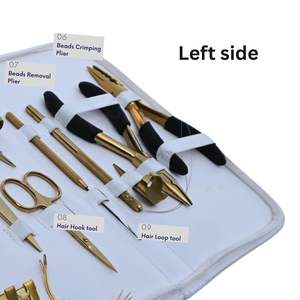 Kit d'outils OEM pour extensions capillaires dorées, comprenant un applicateur de micro-anneaux à 3 trous, une pince, un extracteur de perles, un ensemble de doigts de préhension et des pinces de coiffure pour usage en salon - Product Image 4