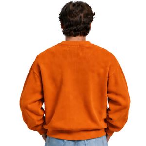 เสื้อสเวตเชิ้ตผู้ชายสีส้มไหม้ ทรงโอเวอร์ไซส์ ผ้าวาฟเฟิลถัก คอกลม แขนยาว สวมใส่สบาย ทรงหลวม สไตล์สตรีทแวร์ แฟชั่นฤดูหนาว - Product Image 6