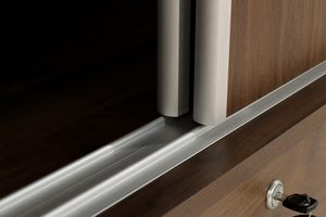 Armario de Dormitorio Moderno Contemporáneo de Dos Puertas con Panel Plano de Aglomerado, Plegable, Color Nogal, 2 Cajones, Tiradores de Aluminio W207 - Product Image 3