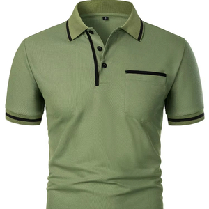 Polo Casual para Hombre, Cuello Alto, Tallas Grandes, Transpirable, Fibra de Acetato, Diseño Liso, Estampado, Tela Jersey - Product Image 1