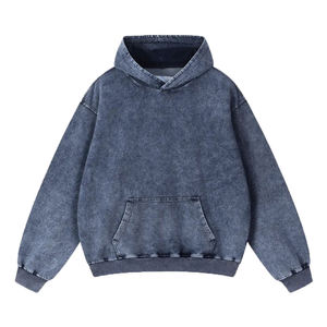 Sweat-shirt à capuche en denim, coupe oversize, manches classiques, couleur unie, design décontracté avec poches, coton lavé, style automne - Product Image 6