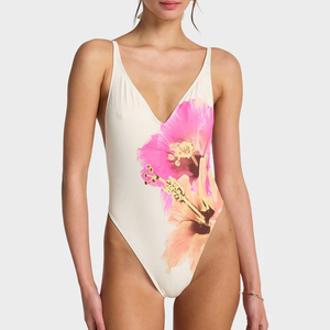 Bikinis de una pieza sublimados de corte alto con cuello en V, cómodos y fáciles de usar, de primera calidad, nueva tendencia, con corte automatizado. - Product Image 1