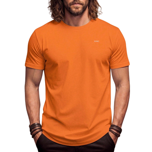 T-shirt décontracté à col rond et manches courtes pour homme, couleur orange, basique, uni, 100% coton, respirant, doux, confortable, coupe classique, été - Product Image 1