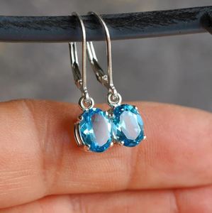 Natural Swiss Blue Topaz Drop Earrings 925Sterling Silver Oval 8x6mm Dangle Earrings Elegant Gemstone Jewelry Gift <b>Boxed</b> for Her - Product Image 3