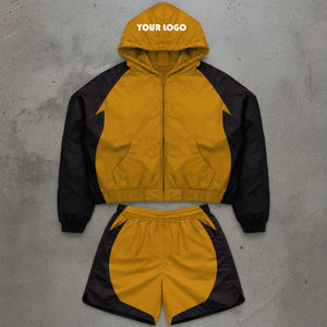 <b>Men</b> Custom Windbreaker Tracksuit Set Hooded <b>Zip</b> Up Jacket <b>Shorts</b> 2 Piece Sportswear Set Lightweight Nylon Training Suit - Product Image 4