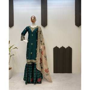 Conjunto de Traje de Fiesta Verde para Mujer de Diseñador LG, Top y Pantalón con Dupatta Elegante, 700g, Talla M - Product Image 3