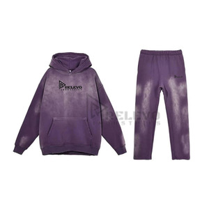 Custom High Quality Regular Printed Acid Wash <b>Tracksuit</b> Set Vintage Sun Faded Wash Hoodie Sweatpants 100% Cotton Streetwear - Product Image 1