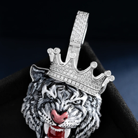 Collier pendentif couronne roi lion Moissanite glacé Collier pendentif animal en argent sterling 925 avec diamant rond