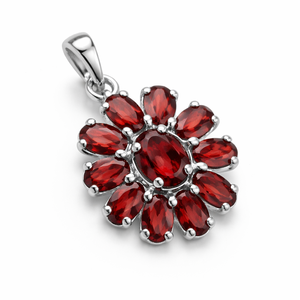 Rhaya Jewels <b>Top</b> Selling Rhodium Plated Garnet Pendant 925 Sterling <b>Silver</b> Minimalist Oval Cluster Flower Design Prong Set - Product Image 3