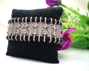 Luxury Rhodium Plated Silver Bracelet with Diamond and Accents Black Woven Band Women's Wedding Engagement <b>Gift</b> Jewelry - Product Image 1