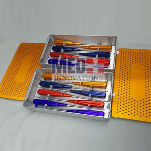 Ensemble d'instruments chirurgicaux de base Curettes cervicales manuelles pour colonne vertébrale et arc-en-ciel avec poignée de couleur 8 boîtes de stérilisation - Product Image 4