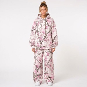 <b>Womens</b> Blue Camo <b>Hoodie</b> and Pants Set Oversized <b>Long</b> Sleeve Fleece Two Piece Tracksuit Wide Leg Casual Outfit - Product Image 4
