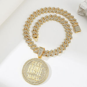 Gold Plated <b>Iced</b> <b>Out</b> Moissanite Pendant Necklace Round Disc <b>Chain</b> Hip Hop Jewelry for Men Women Party Gift - Product Image 6