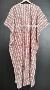 Vestido Kaftán con Estampado Floral para Mujer, Casual, Elegante, Cuello en V, Estilo Bohemio, 100% Algodón, Alta Calidad, Largo Midi, Ropa de Resort - Product Image 3