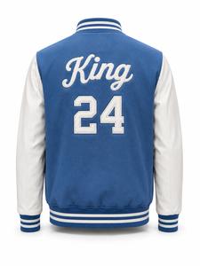 Veste universitaire unisexe en laine bleue avec manches blanches brodées de la lettre K, style streetwear, col rabattu, coupe classique, vêtement d'hiver - Product Image 4
