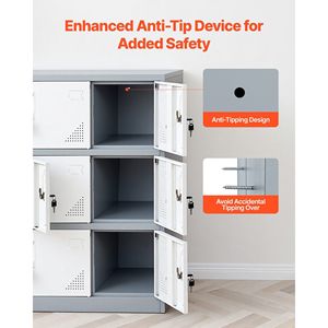 Armadietto Metallico a 9 Ante, Capacità di Carico 66 Libbre, 3 Ripiani, 2 Chiavi, Ogni Porta Chiudibile a Chiave, Armadietti in Acciaio per Dipendenti - Product Image 6