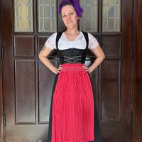Robe Dirndl Traditionnelle Midi Tissée avec Corsage Brodé, Taille Naturelle et Jupe Trapèze à Couleurs Contrastées pour Célébrations Festives