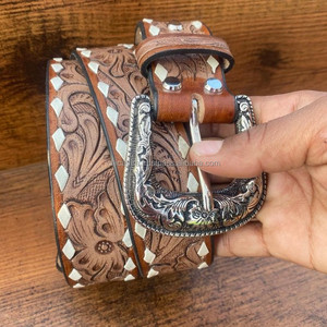 Nuevo cinturón floral de cuero de vaca occidental hecho a medida de calidad superior con diseño mecanizado a mano, proveedor de Fabricante superior en India - Product Image 5
