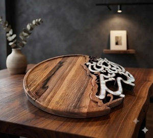 Bandeja decorativa redonda de madera con incrustaciones acrílicas, bandeja de exhibición, decoración para servir en el escritorio - Product Image 5