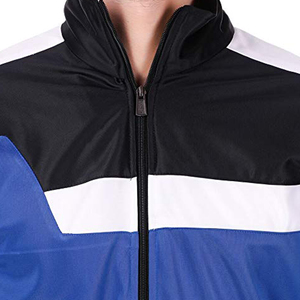 Survêtement Homme Bleu Color Block Manches Longues Col Montant Fermeture Éclair Style Sportif Respirant Polyester Idéal Automne - Product Image 5