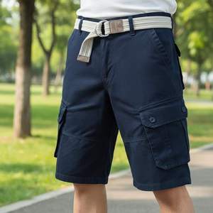 Shorts cargo décontractés pour hommes en coton tricoté 100 %, coupe-vent, avec cordon de serrage, confortables, teints unis, brodés, pour le sport et le fitness - Product Image 2