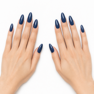 การออกแบบสีฟ้า/สีครามพิเศษสำหรับงานแจ๊สขาวดำเที่ยงคืนเข้มเล็บอะคริลิครูปอัลมอนด์ขนาดกลาง - Product Image 6