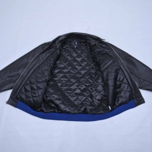The Standard Men Black Leather Bomber <b>Jacket</b> With Embroidered Hampton Patch Zipper Front Turn-down Collar Preppy Style <b>Jackets</b> - Product Image 5