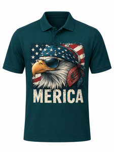 Men's Teal Green Eagle Print for <b>Shirt</b> 100% Cotton Knitted <b>Half</b> <b>Sleeve</b> Stand Collar Digital Printing Front Logo Custom Pattern - Product Image 2