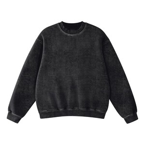 Sweat-shirt col rond vintage délavé à l'acide de haute qualité 2026 pour homme, coupe oversize, manches longues, gris foncé, 100 % coton biologique, OEM - Product Image 1