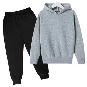 Conjunto Deportivo Infantil Unisex, Sudadera Blanca con Capucha, Pantalones Negros, Color Sólido, Manga Larga, Informal, Otoñal, de Algodón, con Franjas Laterales - Product Image 5